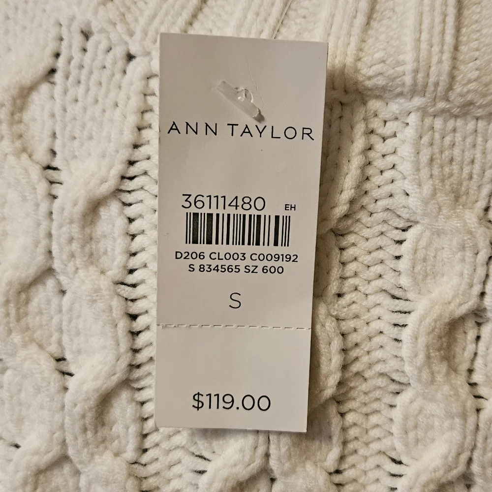 NWT Ann Taylor Women's Small White Cable Knit Sweater Vest - Picture 3 of 7